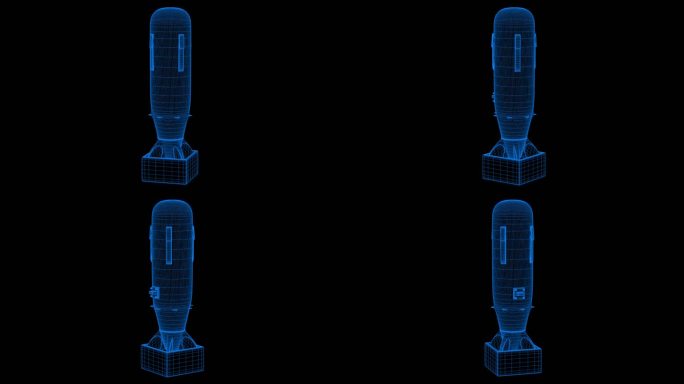 蓝色全息科技线框导弹 火箭弹素材带通道