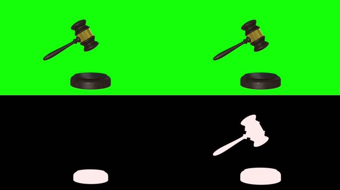 小木槌，法官锤子，决策槌3d动画绿屏和阿尔法