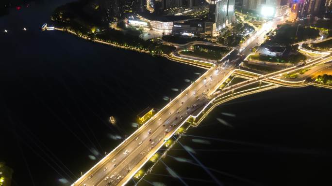 沈阳浑河桥中秋灯光秀夜景航拍4K