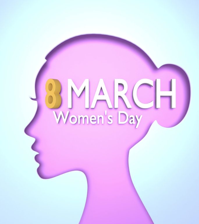 3月8日妇女节文本和妇女剪影以4K分辨率庆祝3月8号国际妇女节