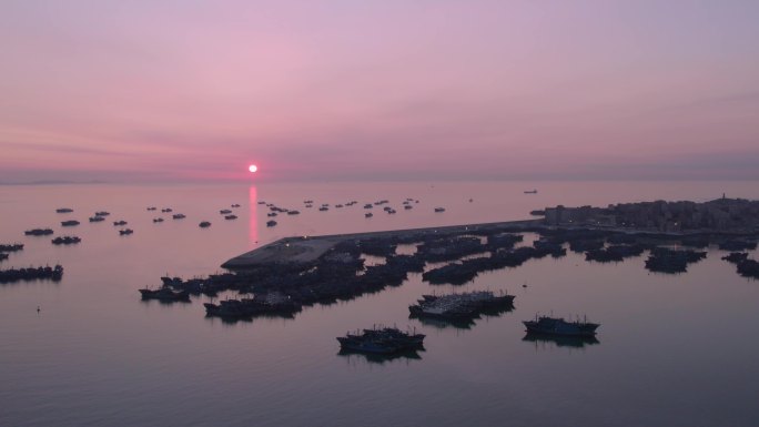 福建泉州石狮祥芝渔港日出航拍