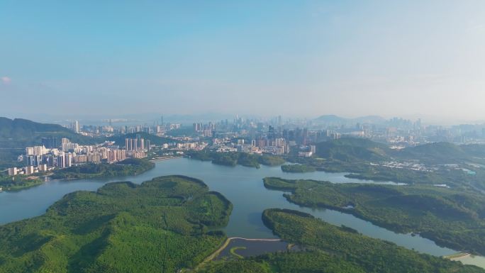 【4K正版】航拍深圳西沥水库城市全景04