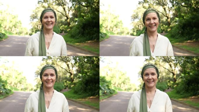 癌症患者的肖像微笑面对积极生活健康心态