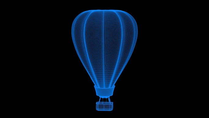 蓝色全息科技线框热气球素材带通道