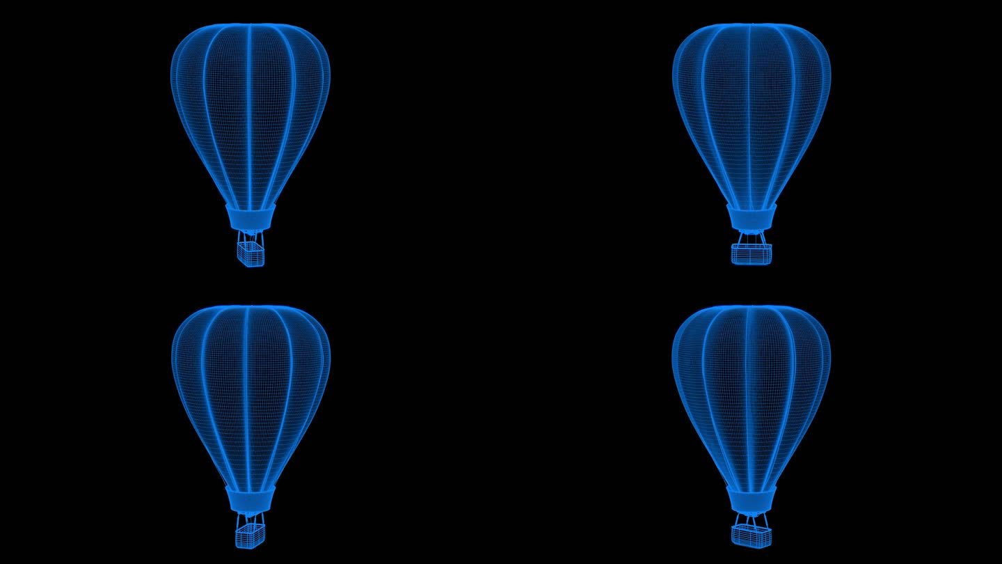 蓝色全息科技线框热气球素材带通道