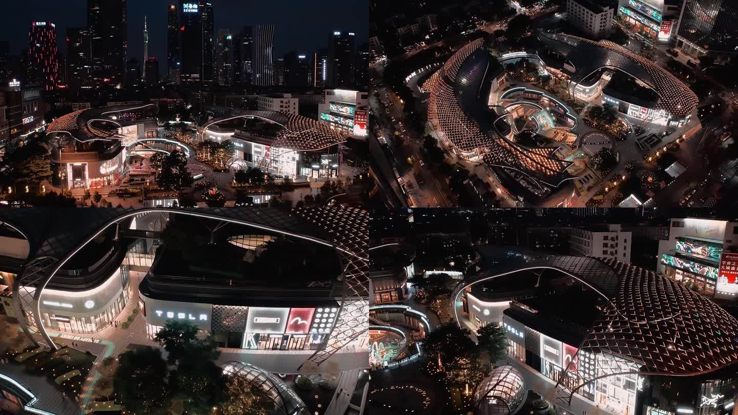 广州天环广场双鱼风水建筑夜景航拍4K视频
