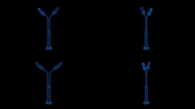 蓝色全息科技线框路灯素材带通道