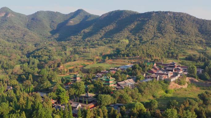 航拍郑州登封市嵩山少林寺