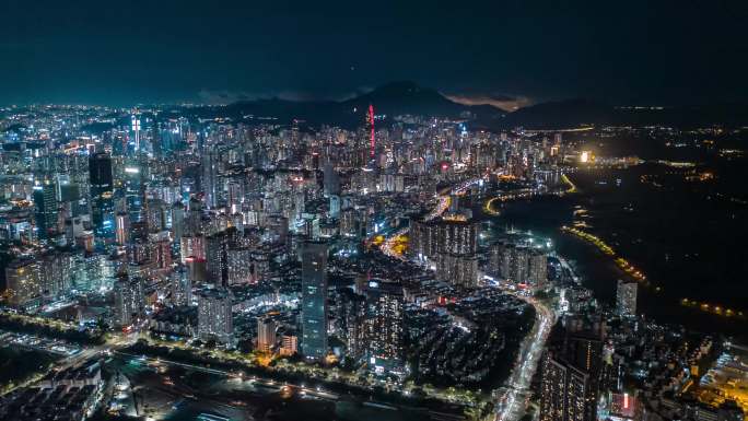 深圳夜景航拍全景 福田南山区