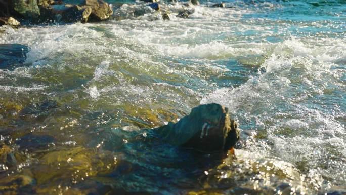 4k升格逆光唯美水流河流小溪小河流淌山泉