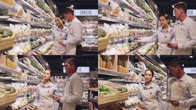 一名经理在超市帮助同事的4K视频片段