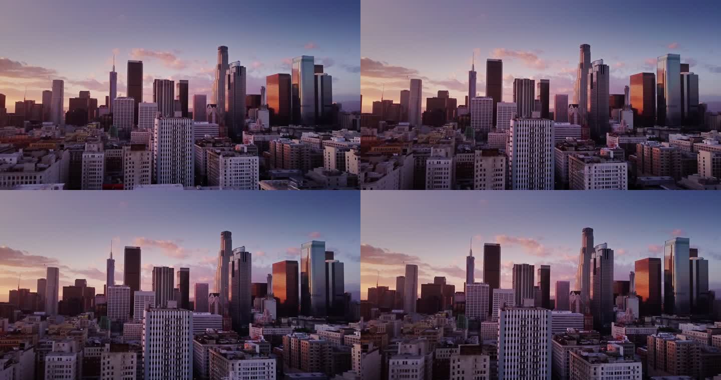 洛杉矶市中心日落-空中拍摄