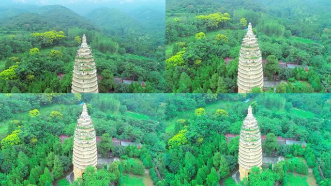 航拍郑州登封嵩岳寺塔