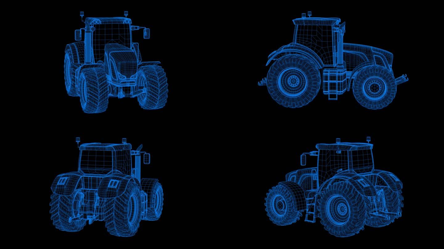 蓝色全息科技线框农场拖拉机农具素材带通道