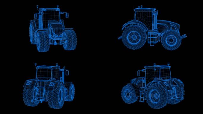 蓝色全息科技线框农场拖拉机农具素材带通道