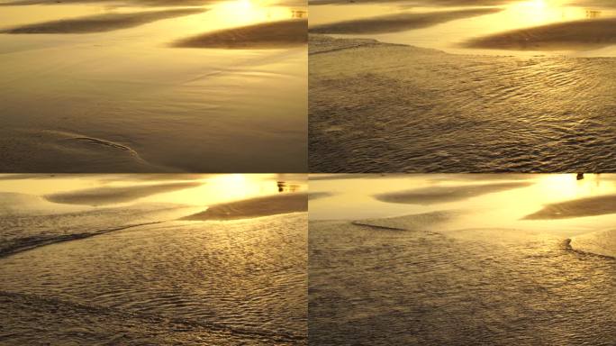 金色沙滩阳光海水潮水浪花海滩唯美海边夕阳
