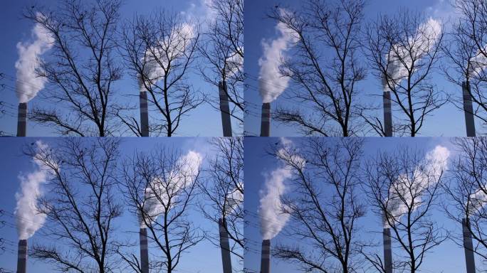 烟囱冒烟污染空气工业污染烧煤发电