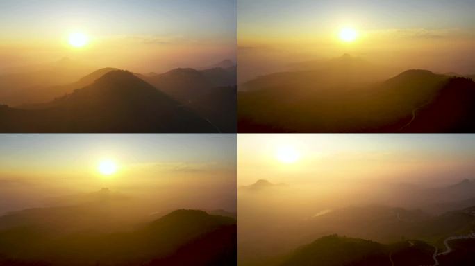 4K航拍山东省沂蒙山地质公园岱崮日出风景