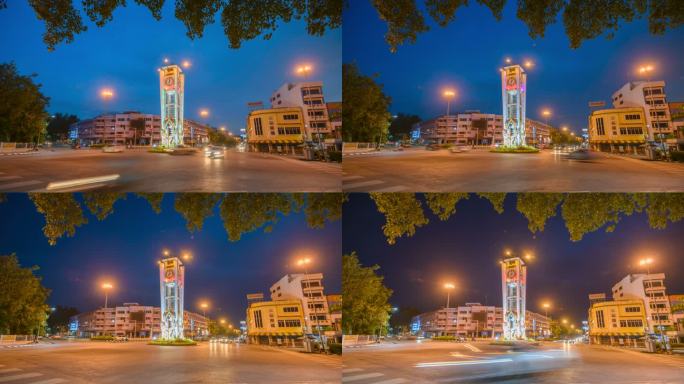 泰国南部庄省夜间的钟楼