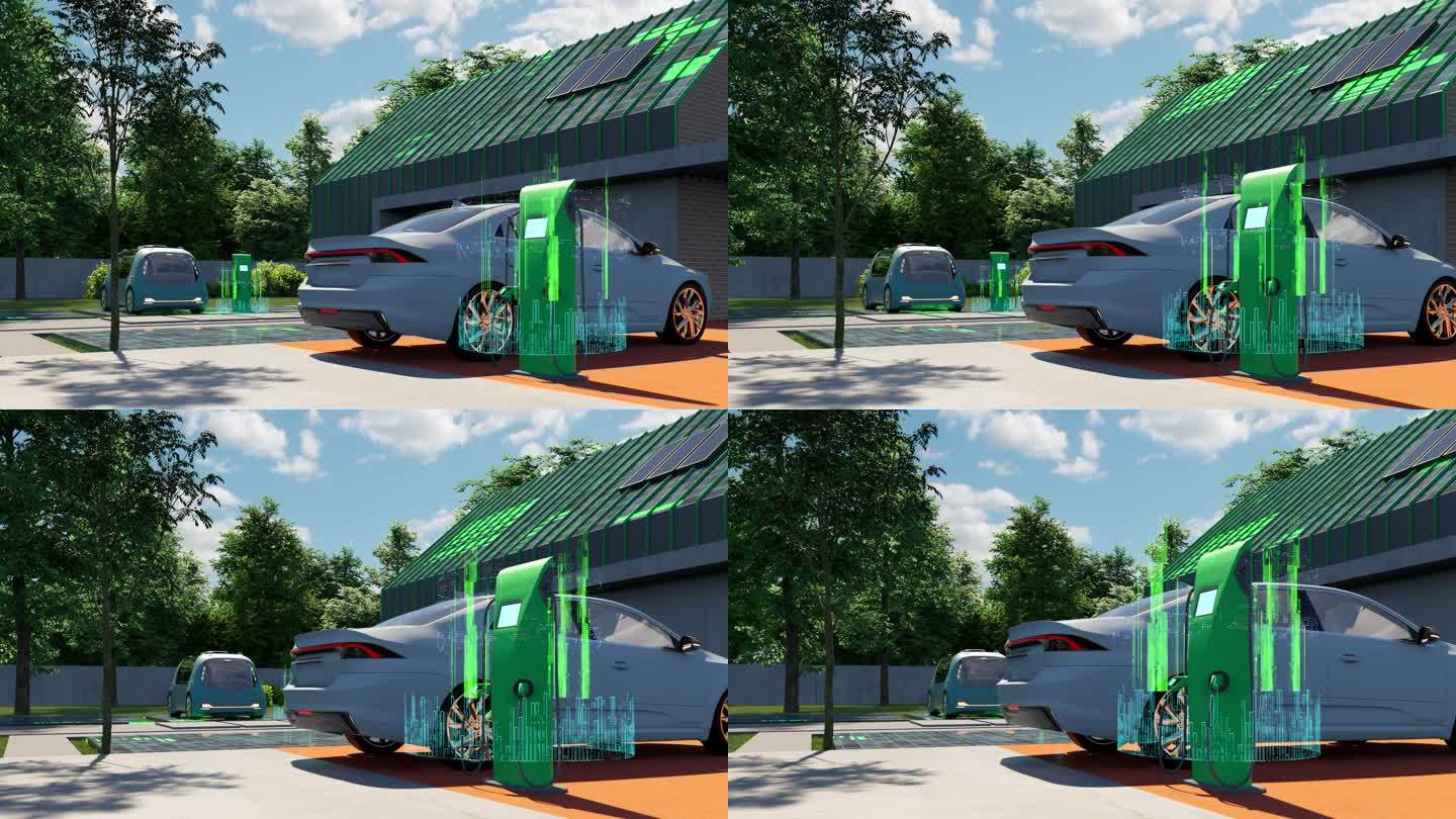 绿色能源住宅和车辆概念图
