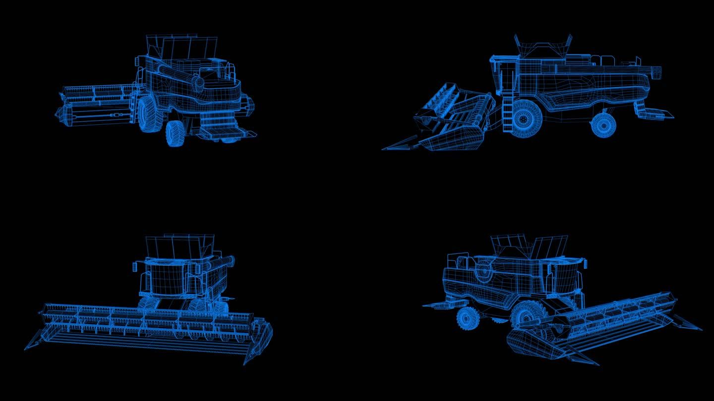 蓝色全息科技线框农场拖拉机农具素材带通道