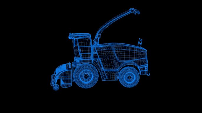 蓝色全息科技线框农场拖拉机农具素材带通道