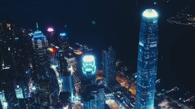 香港市夜间鸟瞰画面