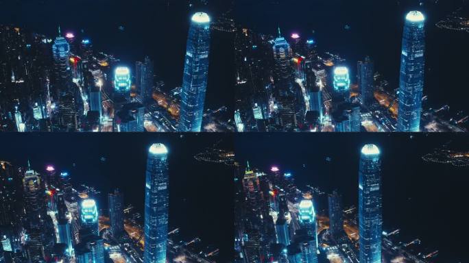 香港市夜间鸟瞰画面