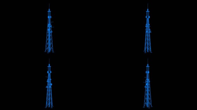 蓝色全息科技线框无线电塔天线素材带通道