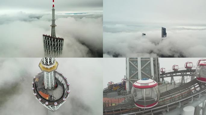 广州城市地标小蛮腰雨后穿云航拍4K视频