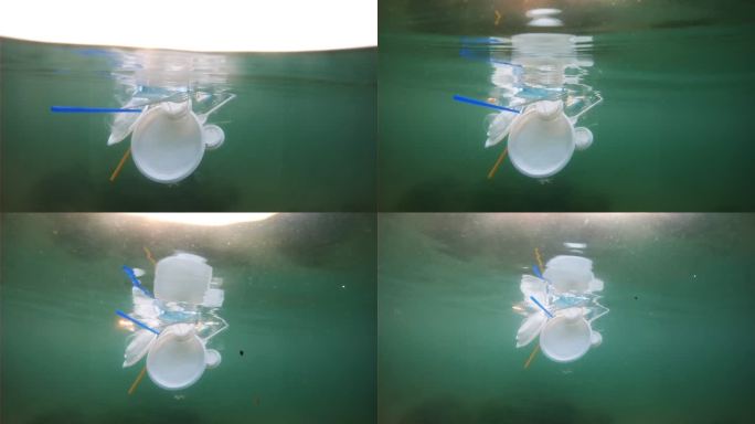 海底塑料污染污染环境丢入海中一次性餐饮盒