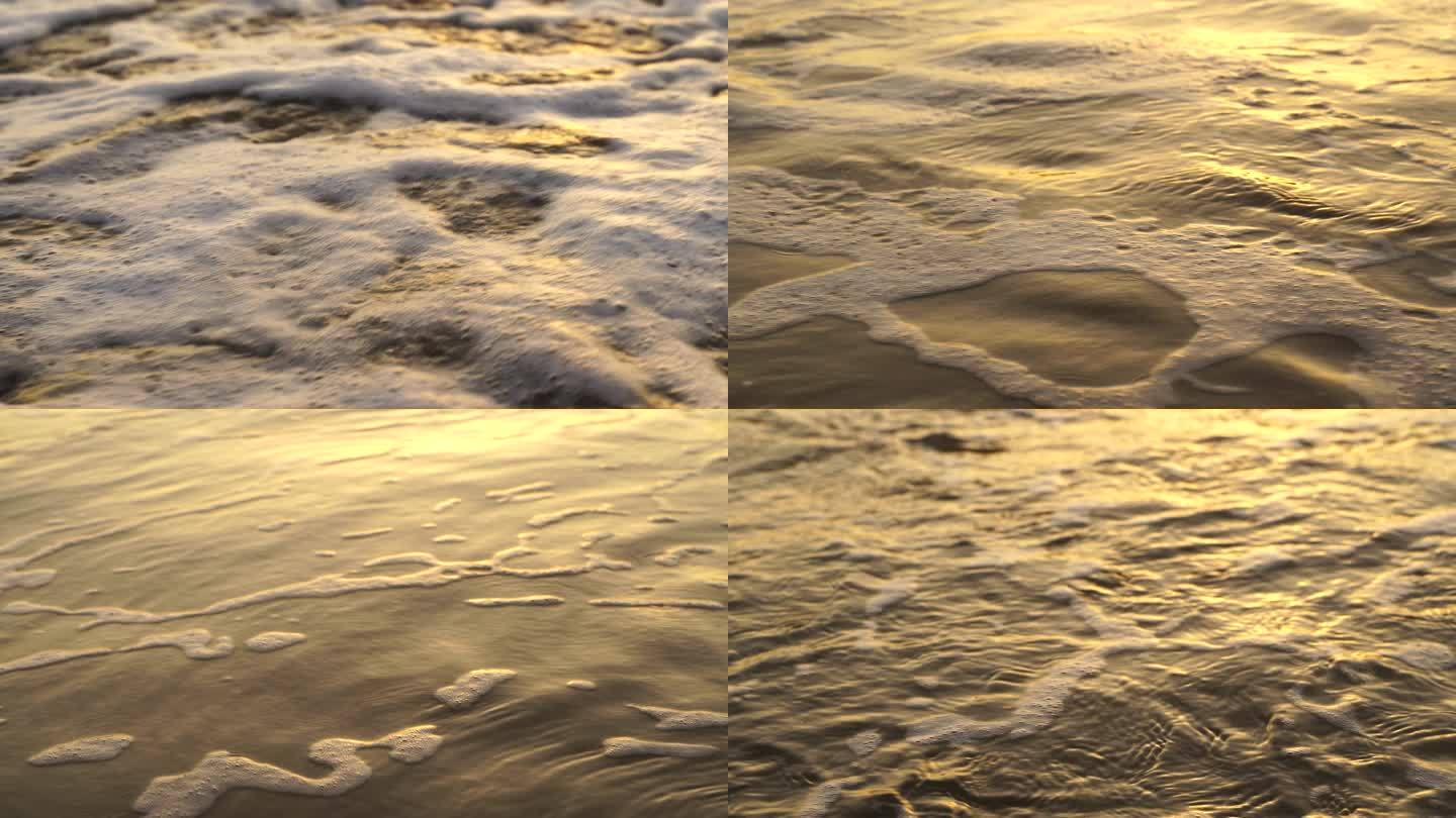 夕阳流水面金色海面波浪阳光沙滩海水冲刷击