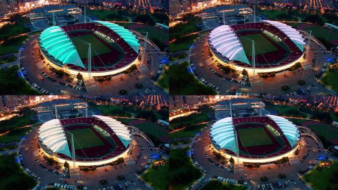 义乌市体育场夜景风光 航拍