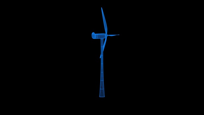蓝色全息科技线框风力发电机素材带通道