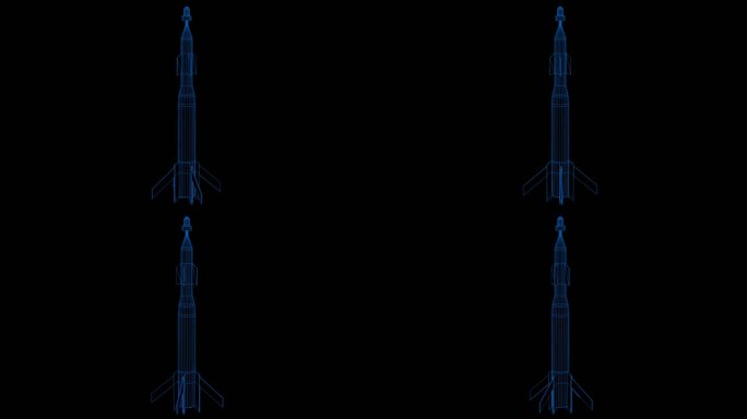 蓝色全息科技线框导弹 火箭弹素材带通道