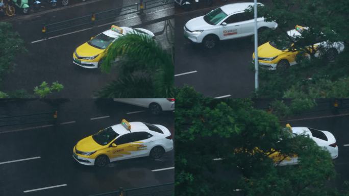 雨中行驶的出租车