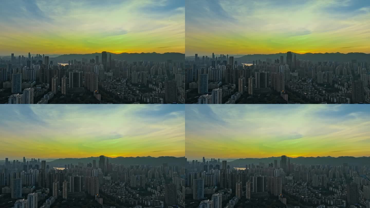 重庆城市清晨日出航拍2