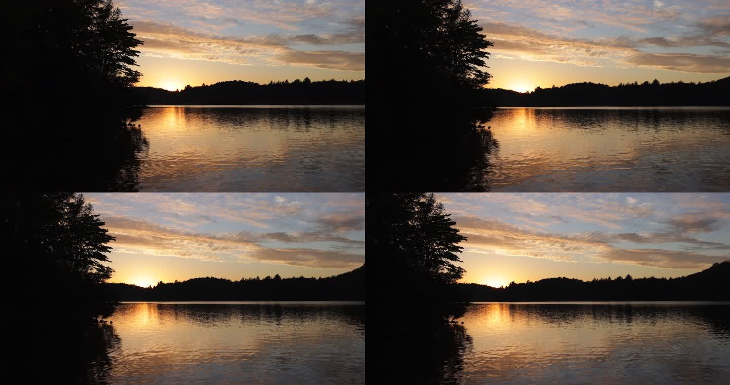日落时的加拿大魁北克Lac Stukely景观