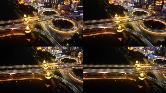 哈尔滨市航拍公路大桥夜景延时