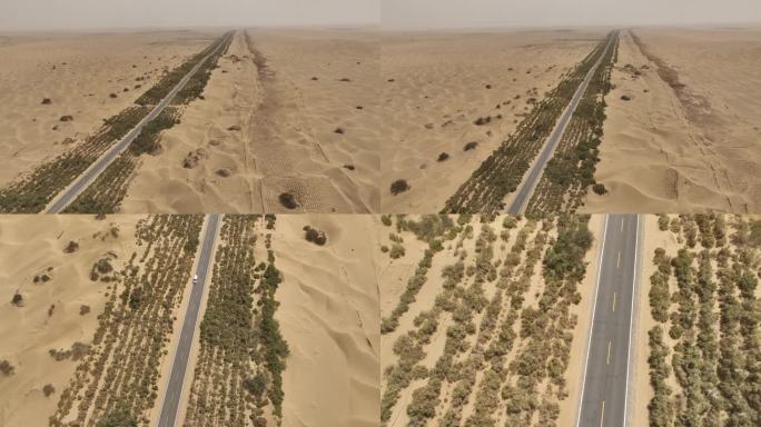 航拍新疆塔里木沙漠公路