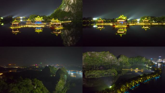 肇庆七星岩 五龙亭 夜景航拍延时