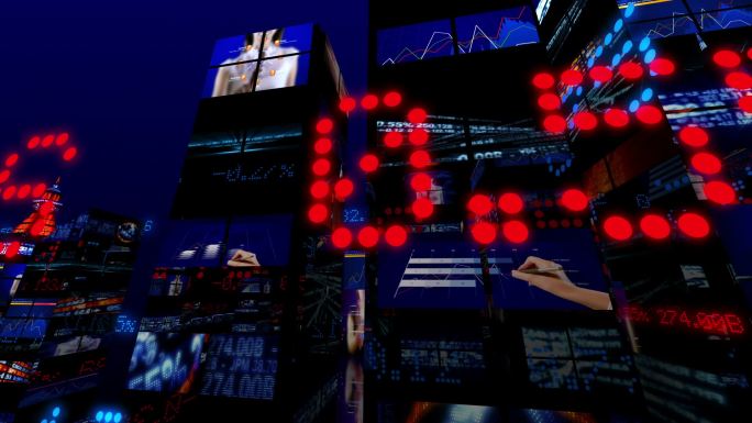 未来3D股市城市科幻影视素材LED显示屏