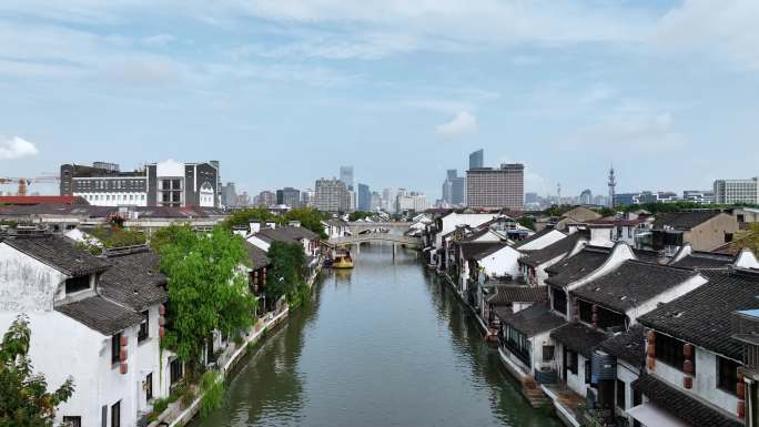 无锡全景南长街古运河白天高清画质城市航拍