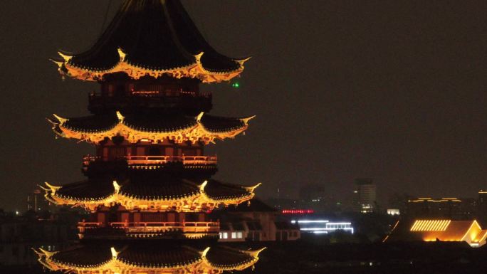 夜景 古建筑 塔 长焦 特写