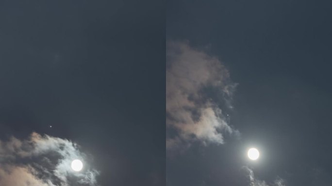 中秋月亮升起月圆木星合月天空云彩延时竖版