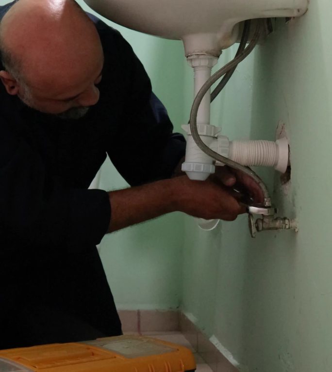 修理浴室水槽软管的水管工