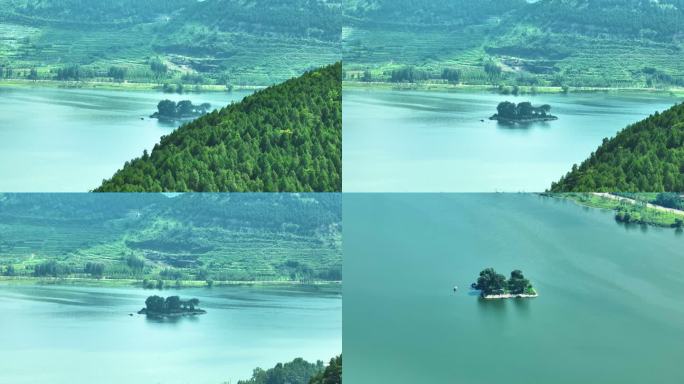 东平县东平湖湖心岛航拍唯美空镜
