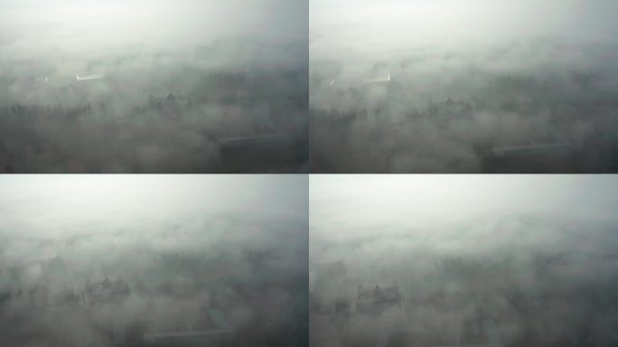 航拍银川乡村平流雾