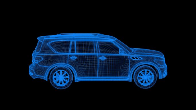 蓝色全息科技线框汽车 英菲尼迪素材带通道