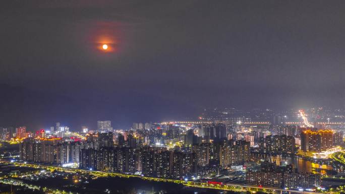 肇庆东湖月亮升起航拍延时